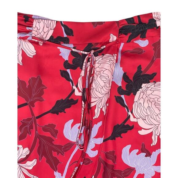 Eloquii Red Floral Print Midi Skirt Size 18 Faux Wrap Romantic Feminine - Picture 3 of 12